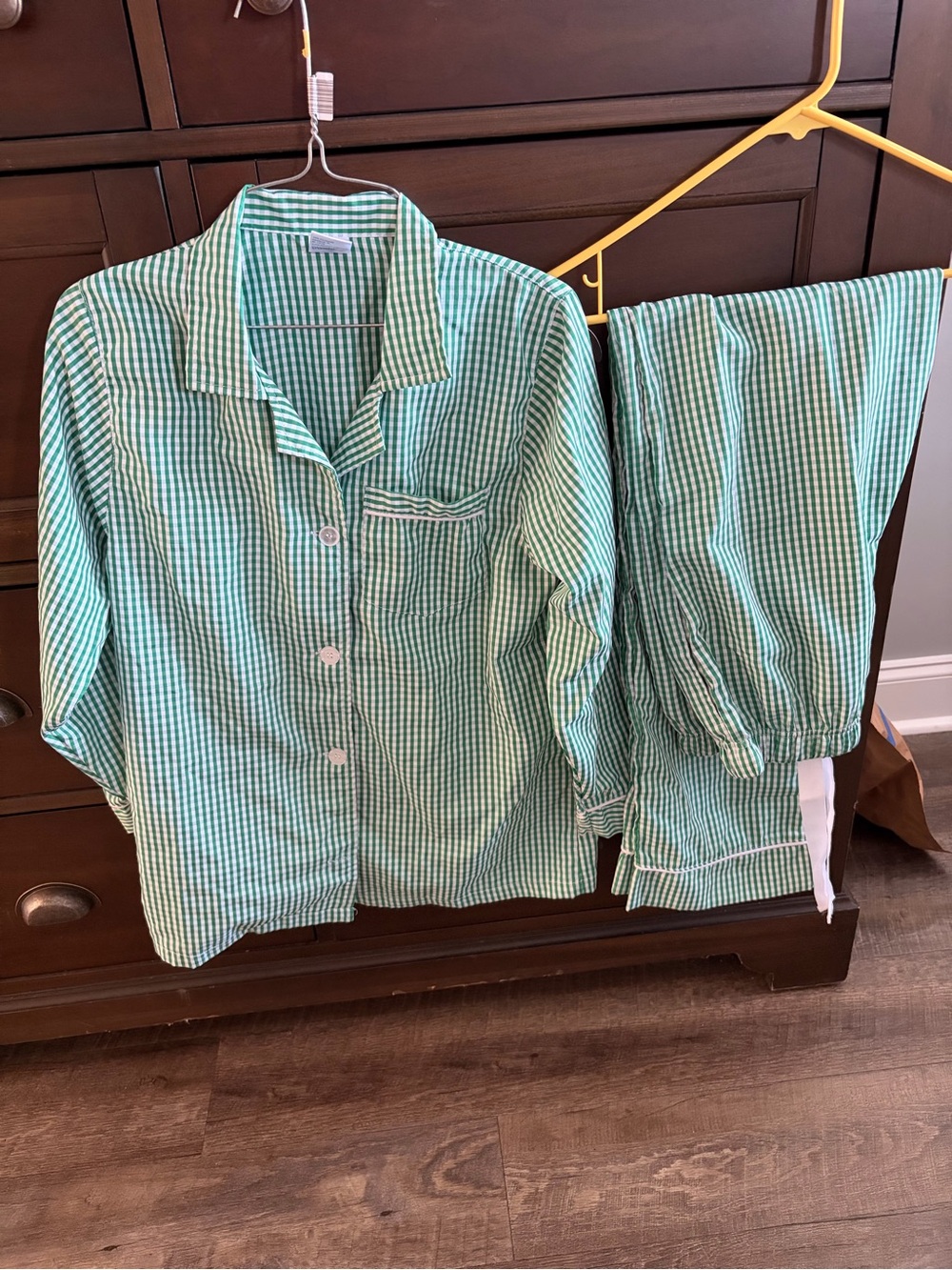 LTC Green Gingham Pajama Set - Button Front Top & Elastic Waist Pants
